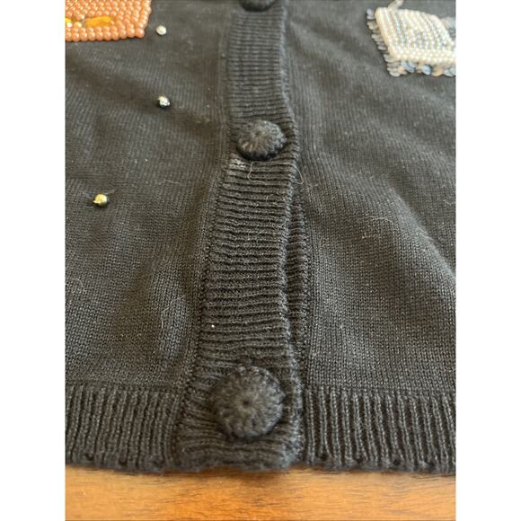 Quacker Factory Cardigan Sweater Wmns Sz 1X Black Bead Sequin Purses Grandmacore - Picture 4 of 9